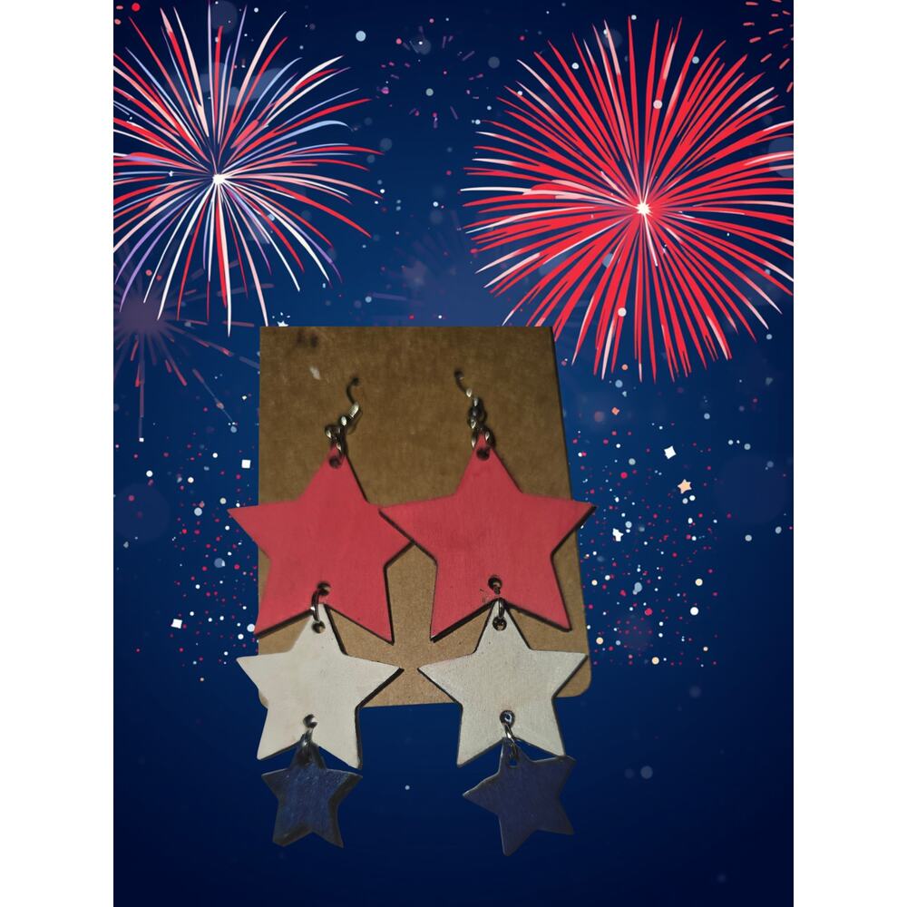 Wooden laser cut earrings forth of july handmade lightweight dangle/drop‎